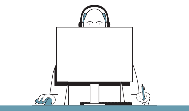 illustration of man sitting at laptop with headphones