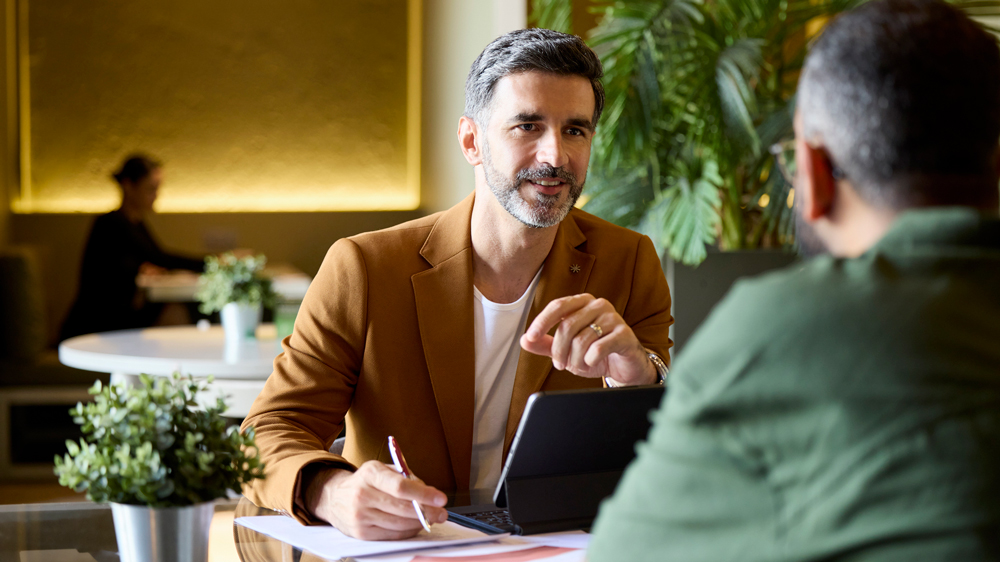 Businessman planning strategies with coworker